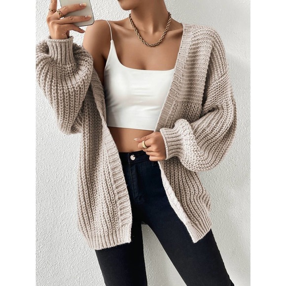 ribbed knit sweater Open Front oversized Cardigan - Picture 1 of 11